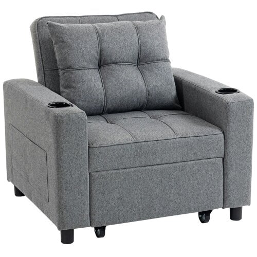 Wyld Haus Soliri Grey Upholstered 3 In One Convertible Single Sofa Bed Tufted Cushion