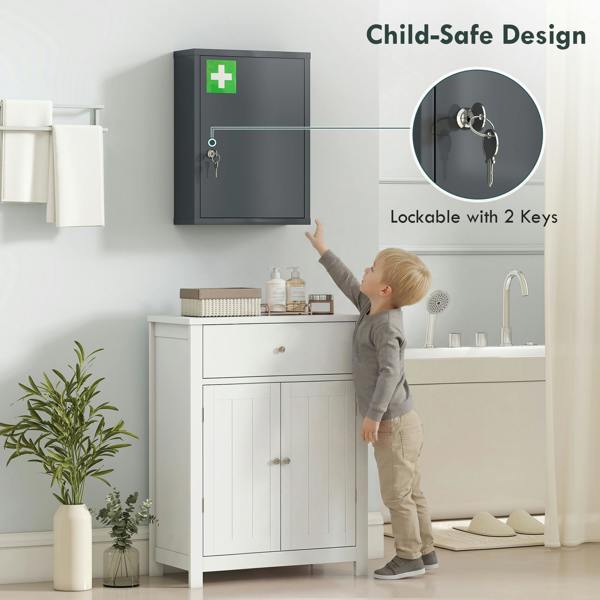 kleankin Locking Medicine Cabinet, First Aid Cabinet with Storage Shelves