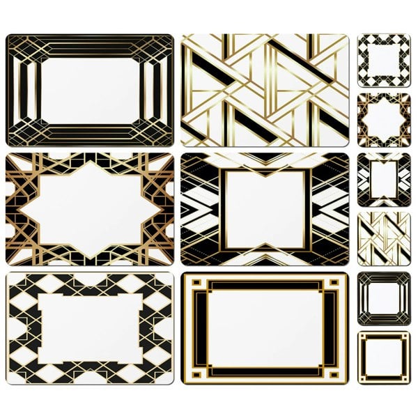Benjamin Tate Design Art Deco in Black & Gold Collection (Placemat & Coaster Set)