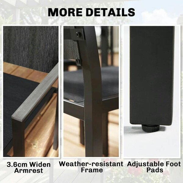 Garden Dining Set with Acacia Wood Table Top, Outdoor Table and Stackable Chairs Set for 6 with Texteline Seat, Grey