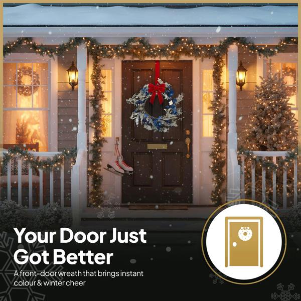 58cm Gold and Blue Baubles Wreath, Artificial PE Christmas Door Decoration image 7