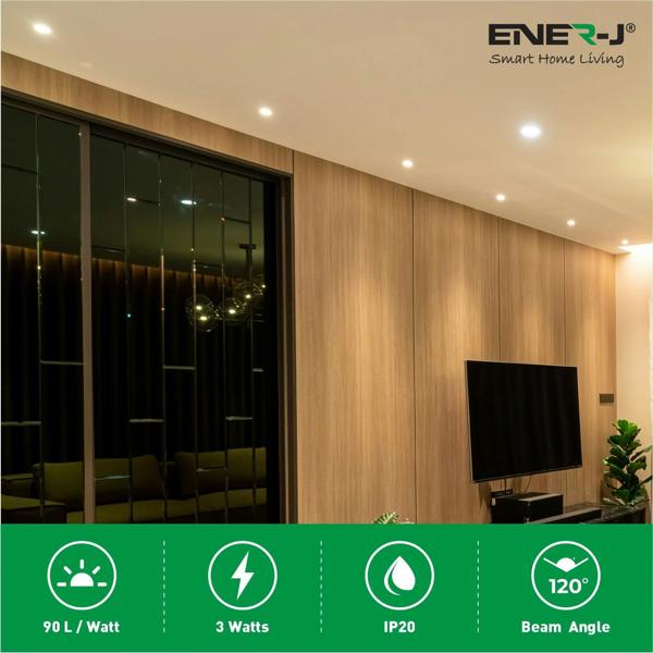 ENER-J 3W Recessed Round LED Mini Panel Downlight, 85mm Diameter, 70mm Hole Size, 4000K, 2 Years Warranty | Pack of 4