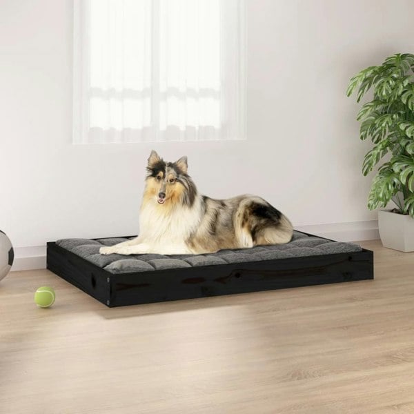 Berkfield Dog Bed Black 91.5x64x9 cm Solid Wood Pine