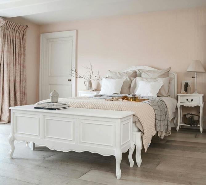 Statement Furniture Juliette White Bed Frame French Style with Wooden Headboard 3ft 4ft6 5ft 6ft