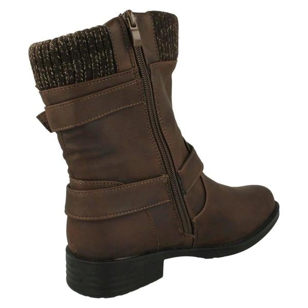 Spot On Ladies Spot On Warm Lined Buckle Detailed Mid Calf Boots F51182