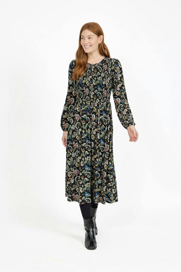 Mudflower Paisley Print Shirred Soft Touch Bodice Midi Dress