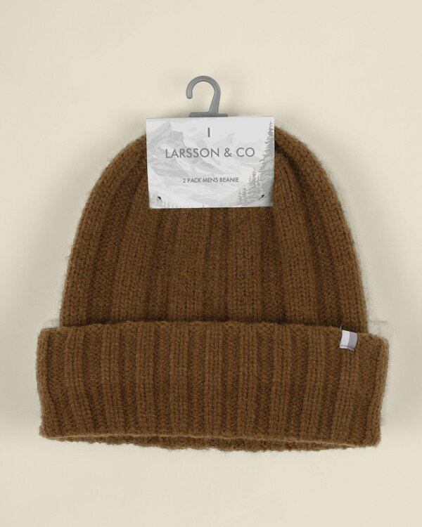 Larsson & Co Frey - 2 Pack Cream & Light Brown Beanie Hat