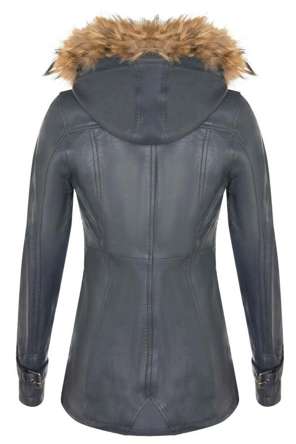 Infinity Leather Womens Leather Hooded Parka Jacket-Putian
