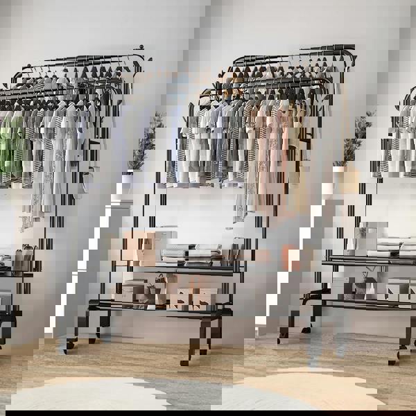 Living and Home 2-Rod Clothes Rack Garment Holder with Wheels