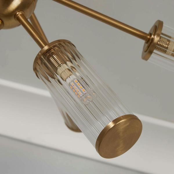 Pagazzi Lighting Enid Ribbed Glass & Brushed Gold Semi-Flush Ceiling Light