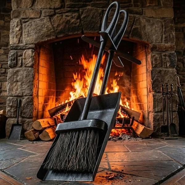 Fireside Ash Brush & Shovel Set Durable Fireplace Stove & BBQ Cleaner
