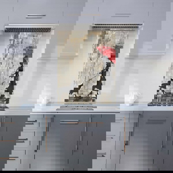 Warren Reed - Designer Rainy Day Walk with Red Umbrella Kitchen Splashback