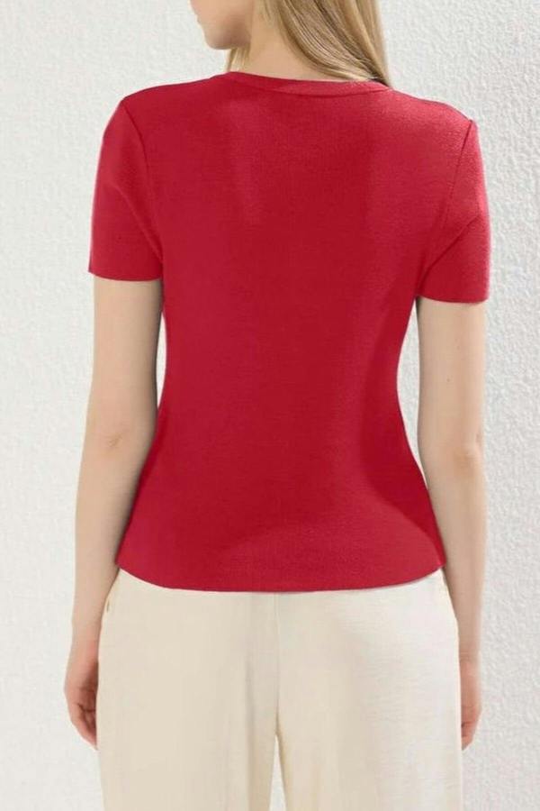WOVCOR Crew Neck Thin Knit Blouse