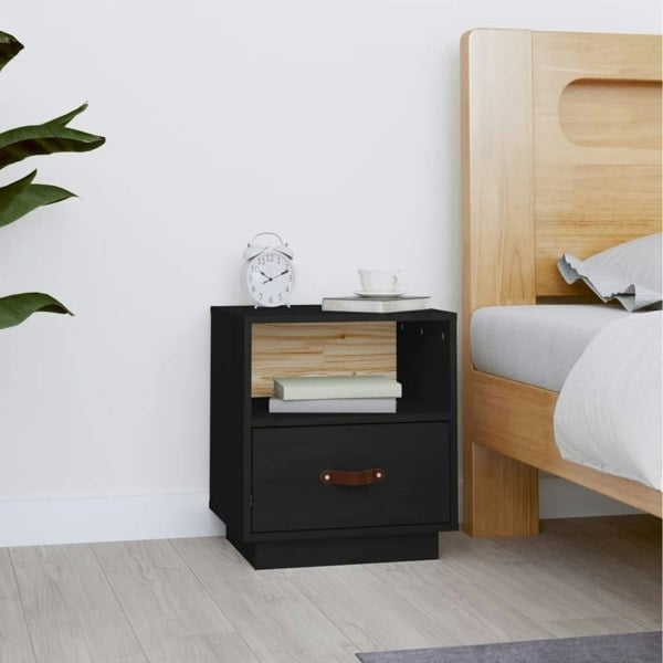 Berkfield Bedside Cabinet Black 40x34x45 cm Solid Wood Pine