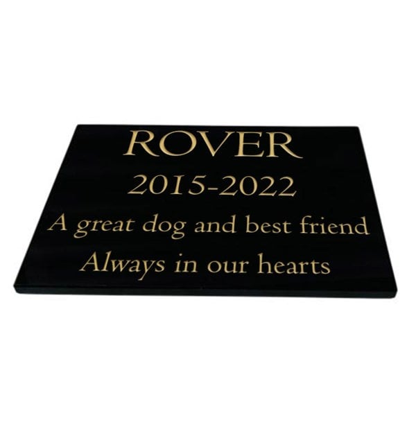 Memorials Direct Dog Memorial Plaque – Plain Solid Premium Black Granite - Available in Standard & Large Sizes