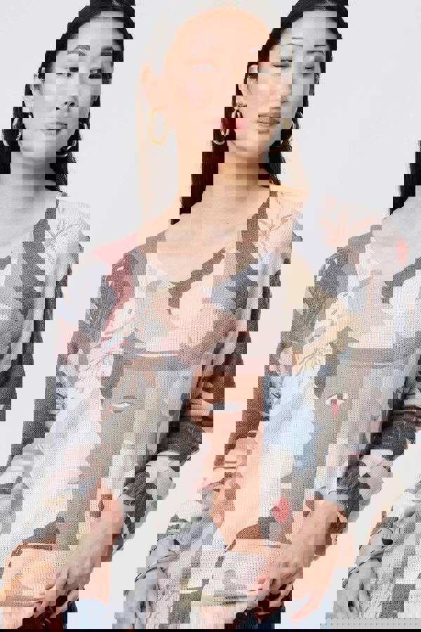 Grey | Abstract Print Long Sleeve Knit Top
