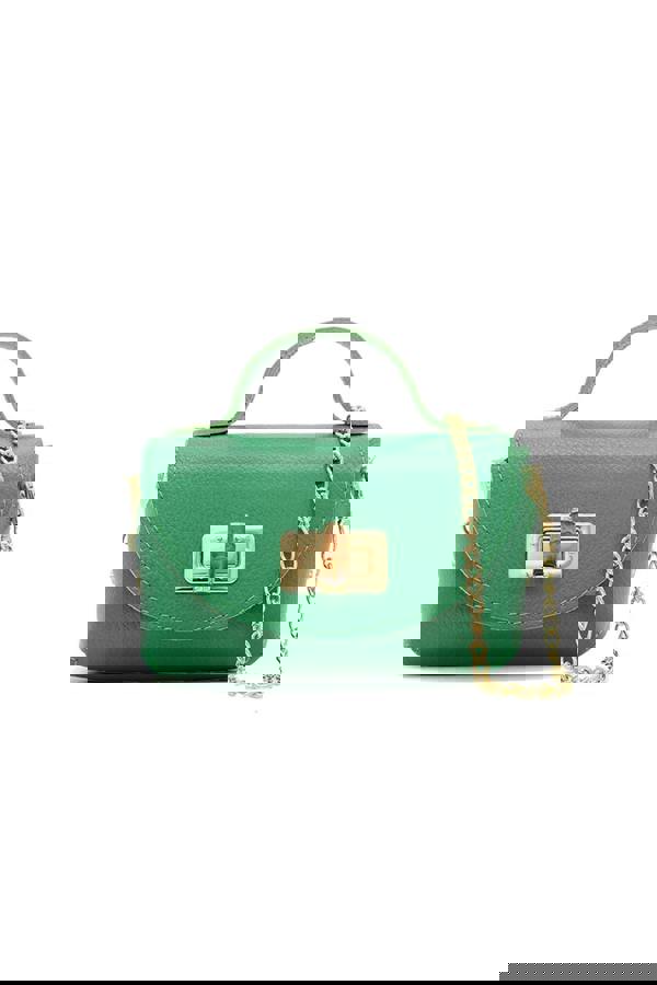 Pluspup Genuine Italian Leather Crossbody Bag with Chain Strap and Twist Lock Closure