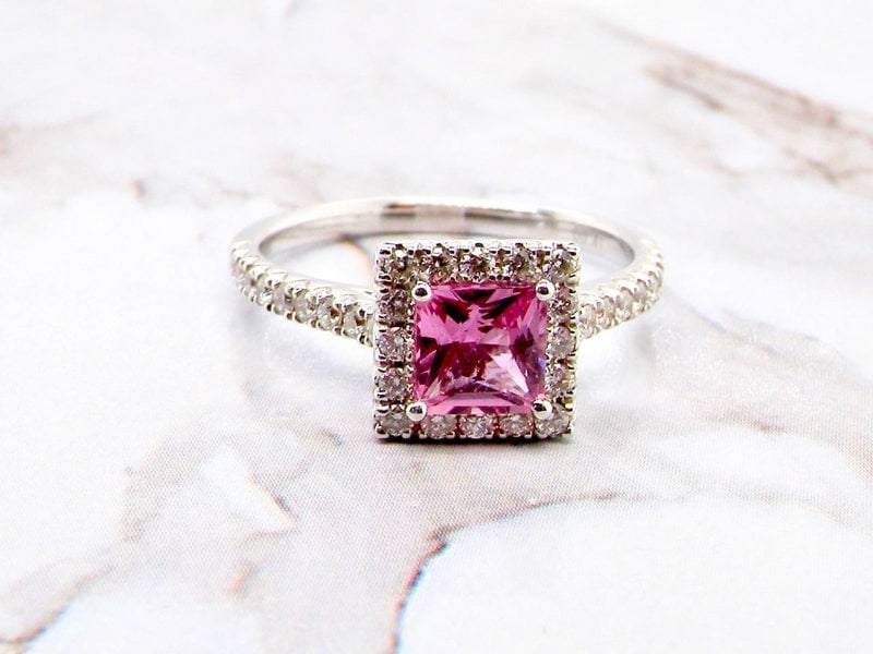 Vintage Tom A pink sapphire and diamond square cluster ring