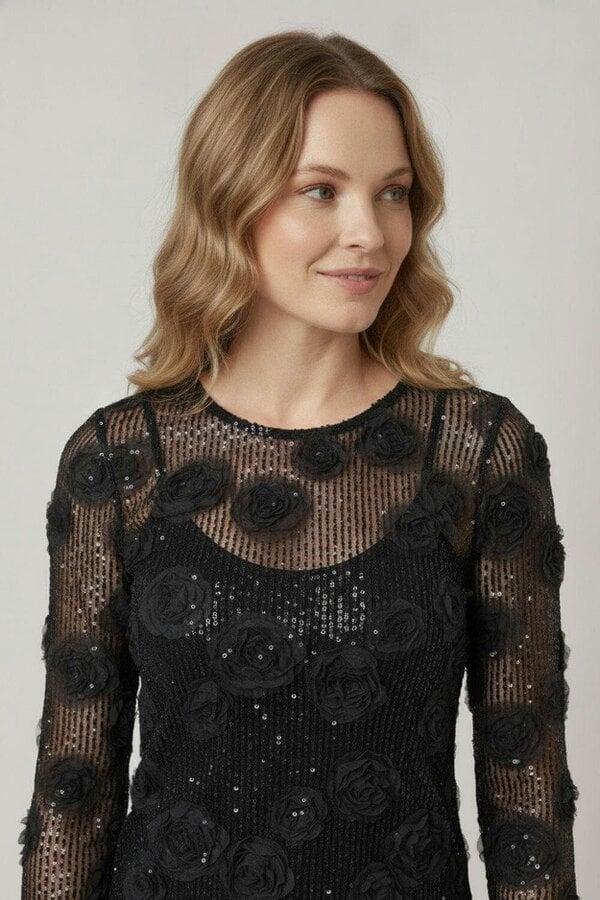 Izabel London Sequin Embellished Long Sleeve Top