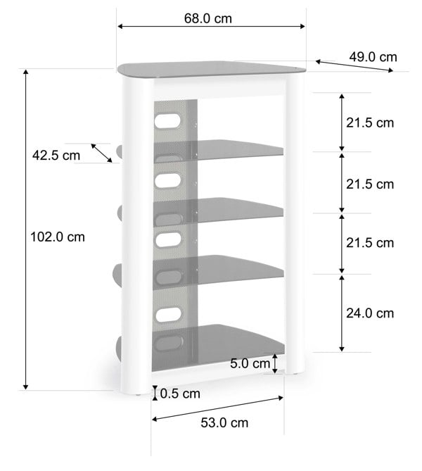Centurion Supports ZINNIA 5-Tier Black Glass Shelves with Gloss White Fascia Entertainment Media Audio Rack