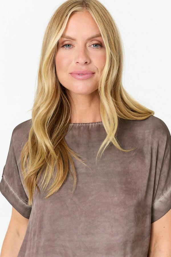 Brown | Lace Trim Relaxed Cap Sleeve Top