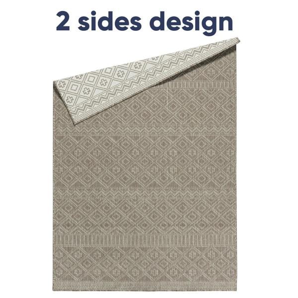 Indoor Outdoor Reversible Rug Beige and White Cream Aztec Geometric Pattern Large Patio Garden Mats