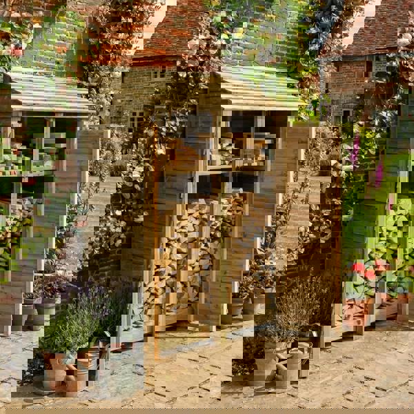 Arbor Garden Solutions Wooden Log Store with Door and Shelf W-146cm, H-126cm or 180cm, D-88cm