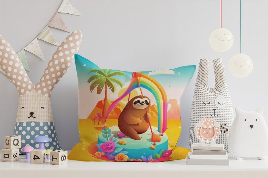 Warren Reed Sloth On A Beach Holiday Cushions