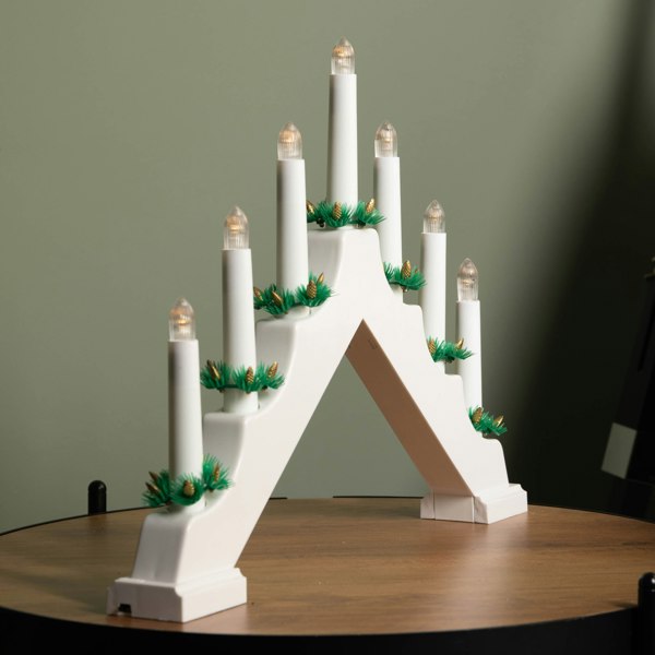 Samuel Alexander 41cm Battery Operated Light up White Christmas Candle Bridge with 7 Warm White LEDs