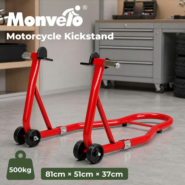 MONVELO Motorcycle Stand Heavy Duty 500KG Carbon Steel Lift Adjustable Fork Red
