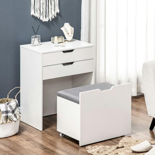 Wyld Haus Nohadi White Dressing Table With Flip Up Mirror Hidden Storage Compartments And Drawer Unit
