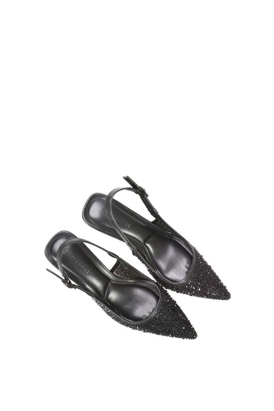 XY LONDON Diamante Slingback Court Shoes With Low Kitten Heel