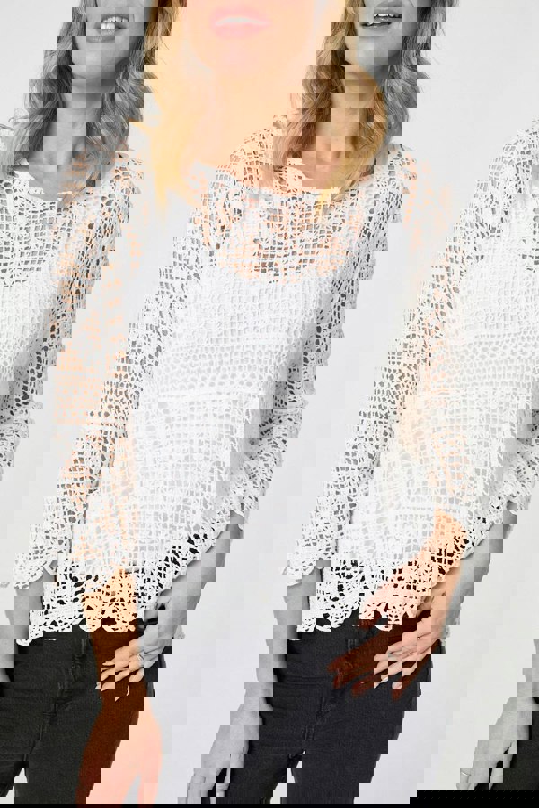 White | Lace Crochet Semi Sheer Layered Top
