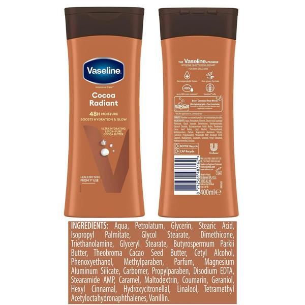 Vaseline Body Lotion Intensive Care Cocoa Radiant Deep Moisturizer 400ml, 2 Pack