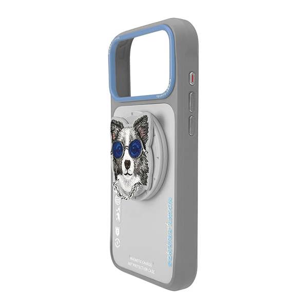 Nimmy Friends Nimmy Glasses Cool Dog Face Case with MagSafe Detachable Grip Stand for iPhone 17 Pro Max 6.9" Grey Blue - N-YJKM-CXZJ-IP17-PRO-MAX-028