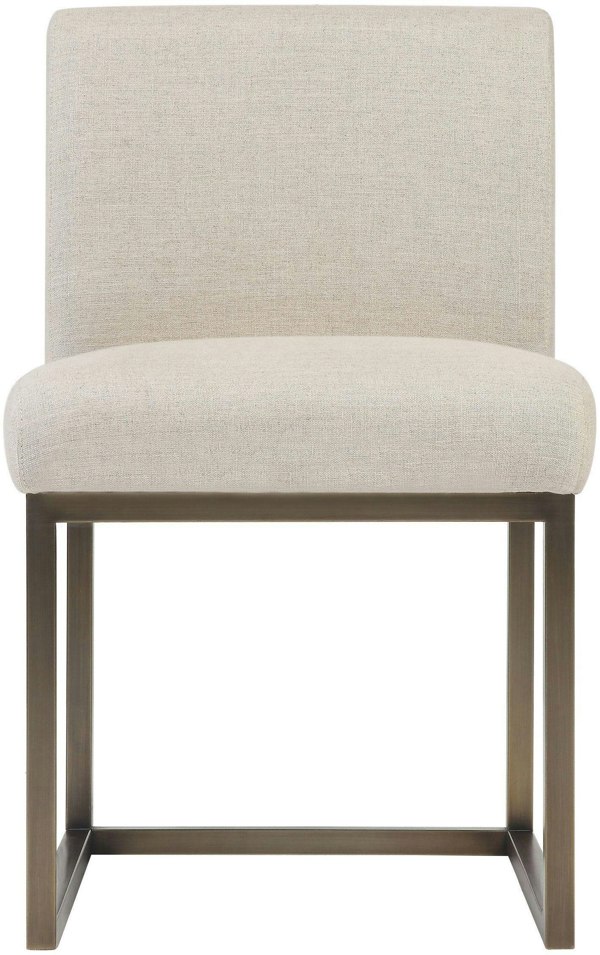 Furniture Edit Haute Beige Linen Dining Chair in Brass