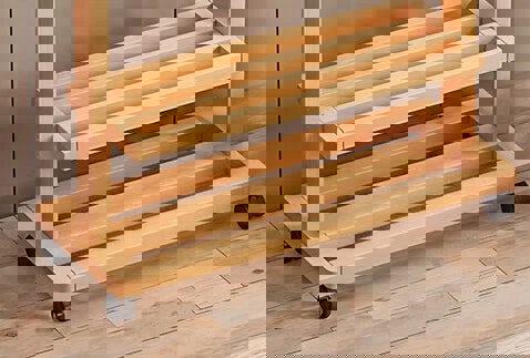 Modcraft Rolling Bamboo Clothes Rail with Shelf – Heavy Duty Wooden Garment Hanging Stand with Wheels