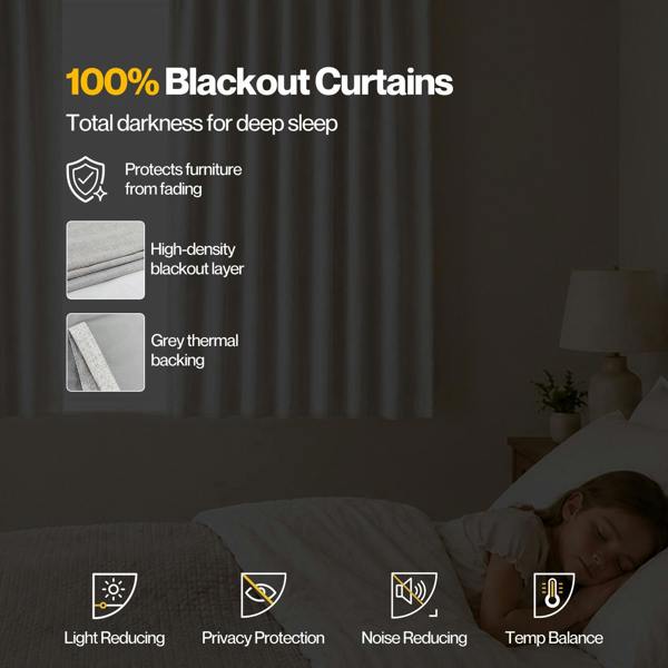 Marlow 100% Blackout Curtains Thermal Linen Look Ready Made 46x54 in Light Grey
