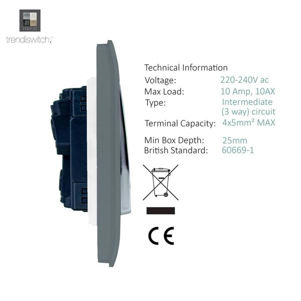Trendi Switch 1 Gang Intermediate Rocker Light Switch in Warm Grey