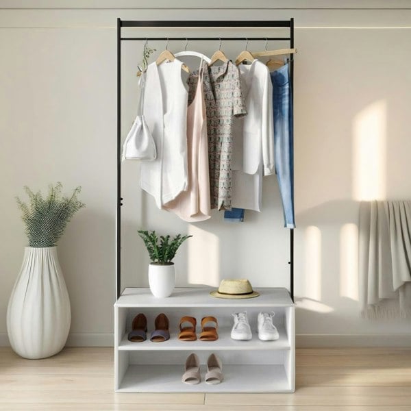 Rafaelo Mobilia Hallway Coat Rack Stand With 2 Storage Shelves White