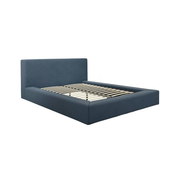 Wyld Haus Portarlington Upholstered Navy Blue Twill 4ft6 Double Size Bed with Headboard