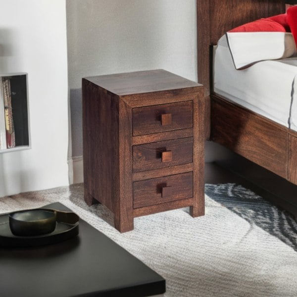 IH Design Mary Mango Wood 3 Drawer Bedside Table