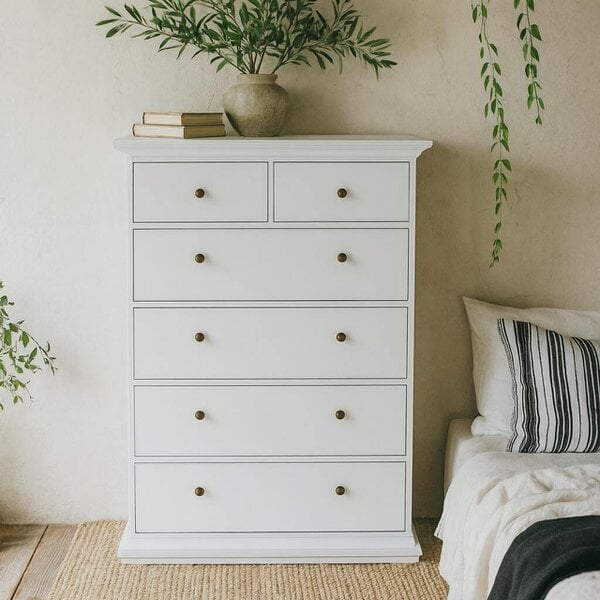 Wyld Haus Osaka Tall Farmhouse White Wooden Chest 6 Drawers