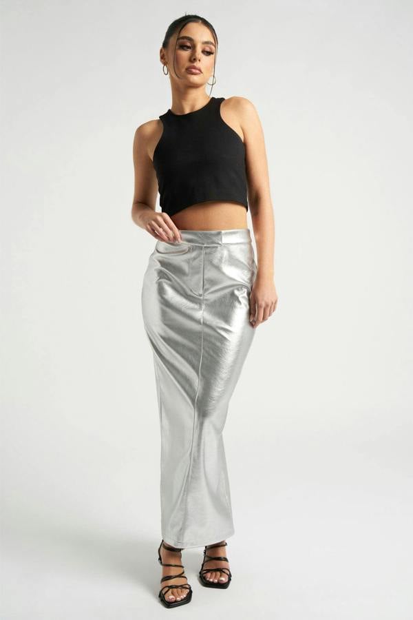Urban Bliss Silver Maxi PU Skirt