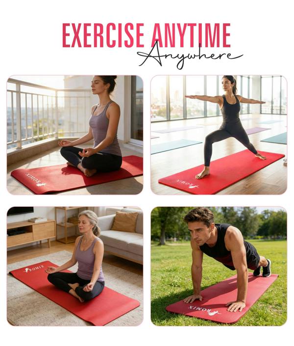 ROMIX Yoga Mat 10mm Thick, 180 x 60cm Non Slip Foam Exercise Mat with Carry Bag and Strap