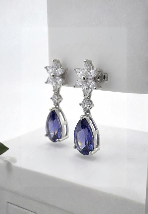Latelita Sunflower Tanzanite Drop Earrings Silver