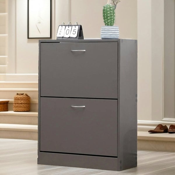 Rafaelo Mobilia 2 Drawer Shoe Storage Cabinet Grey