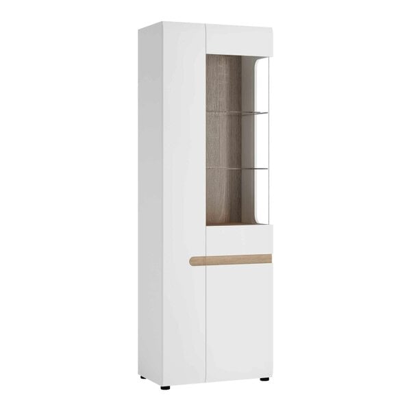 Wyld Haus Foxwhisk Tall Glazed Narrow Display Unit White and Truffle Oak Wood Left Hand
