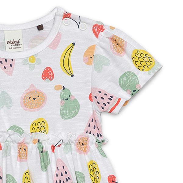 Mini Cuddles Baby Girls All-Over Fruit Printed Dress, White
