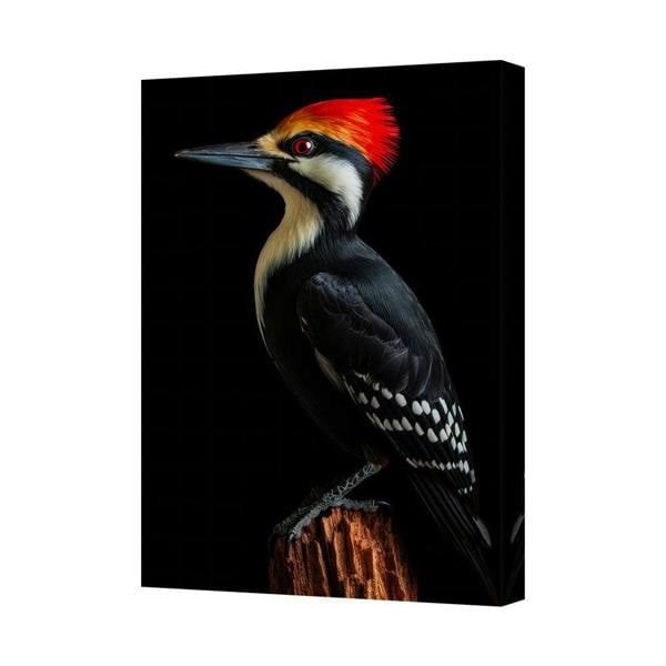 Benjamin Tate Design Woodpecker Canvas Wall Art Red Crest Bird Perched On Log